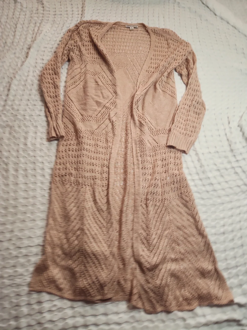 Moral Fiber Long Open-Front Knit Duster Cardigan - Light Tan